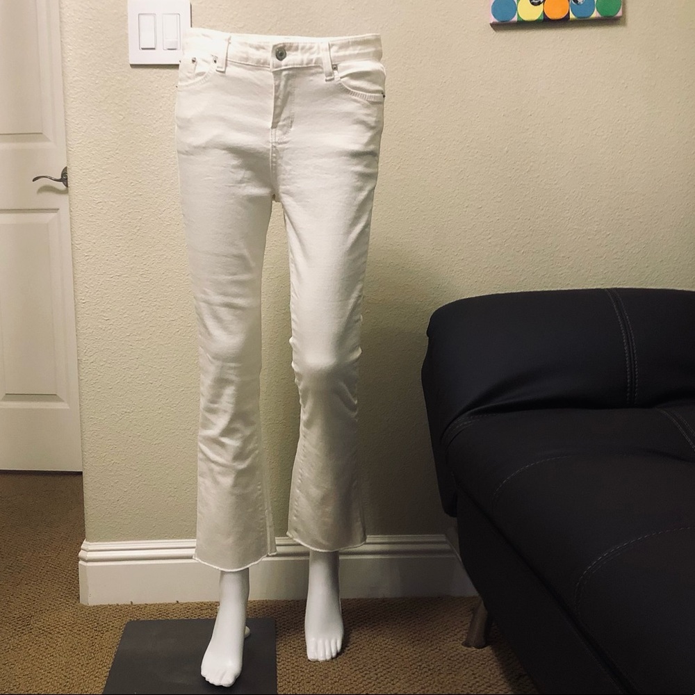 White boot cut ankle jeans
